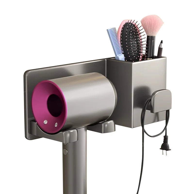 Support pour sèche-cheveux de salle de bain - Étagère de rangement à suspendre à la porte, porte-serviettes et accessoires de salle de bain