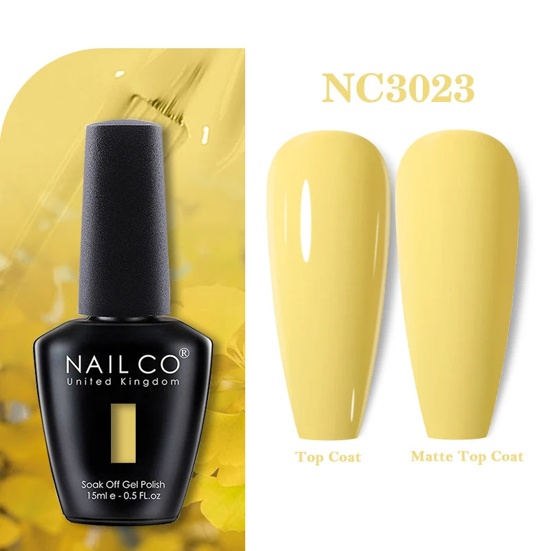 Vernis à ongles gel NAILCO 283 couleurs, base et top coat, semi-permanent, UV, pour nail art et manucure hybride.