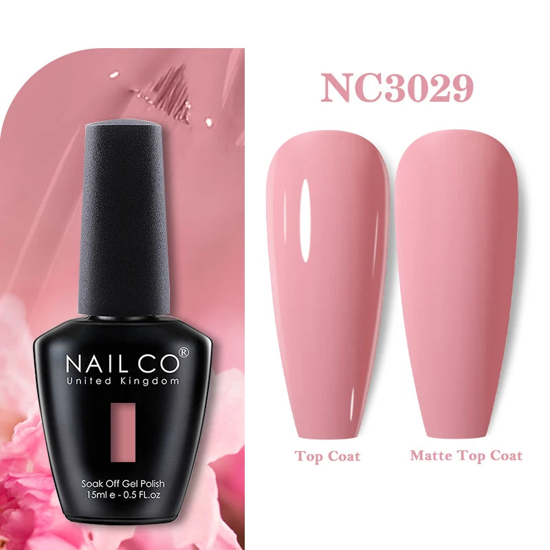 Vernis à ongles gel NAILCO 283 couleurs, base et top coat, semi-permanent, UV, pour nail art et manucure hybride.