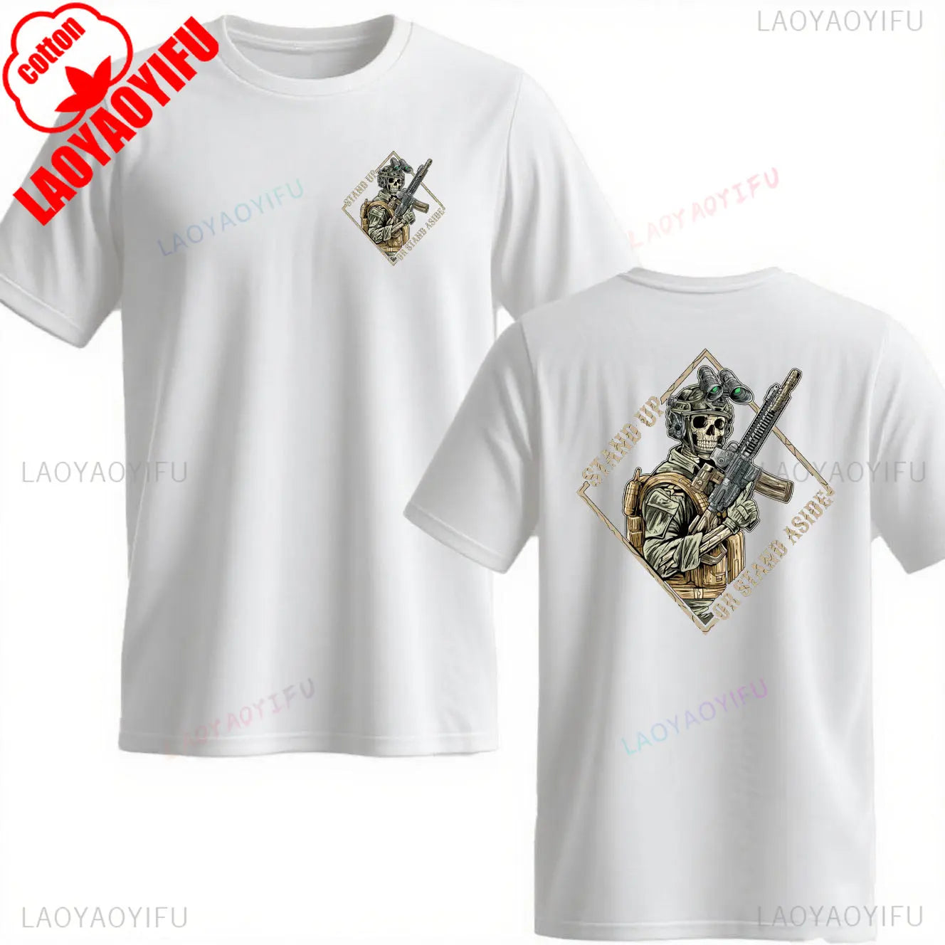 Stand Up or Stand Aside Military T-Shirt - Warrior Skeleton Graphic Tee