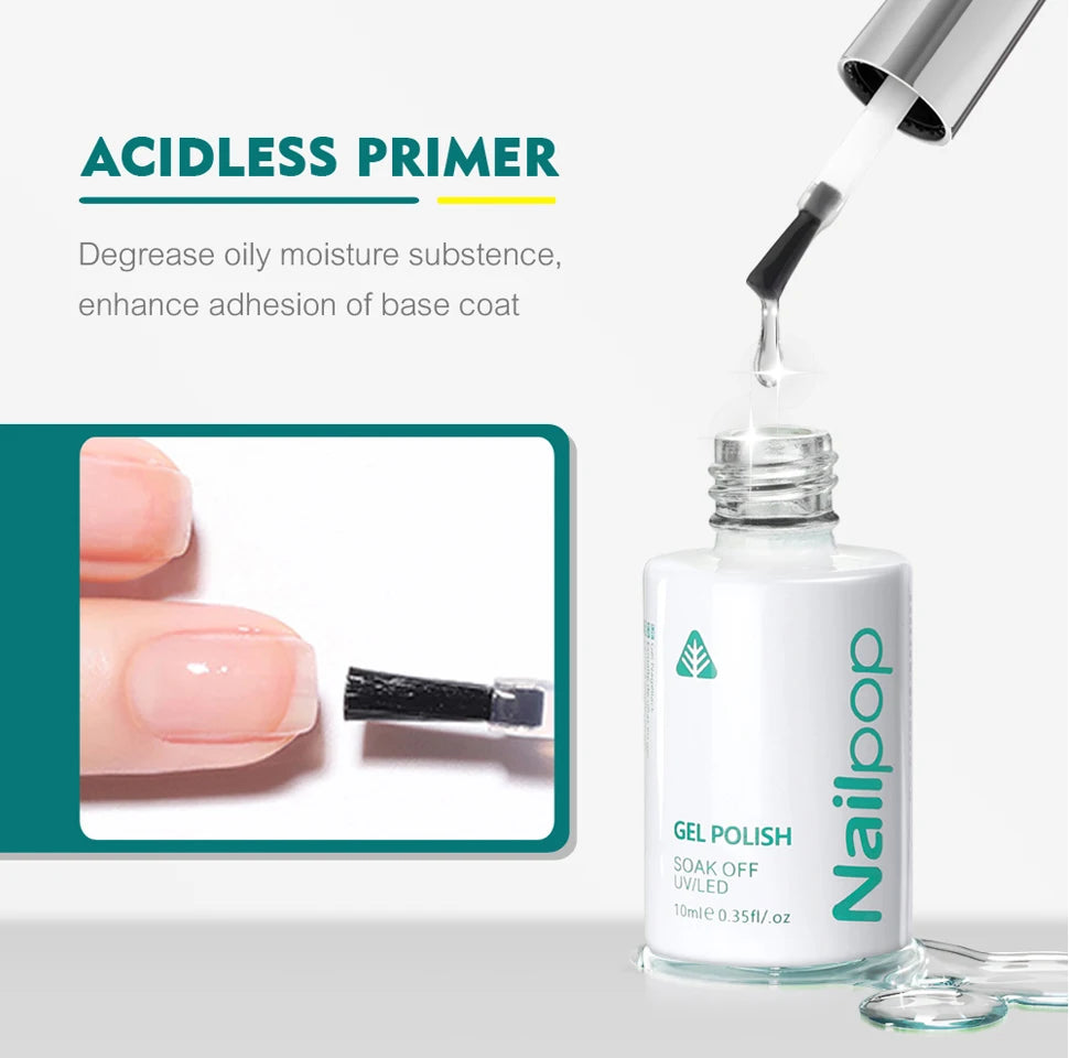 NAILPOP Vernis de finition sans résidu, base, primer, vernis gel UV, rehausseur de design, gel de renforcement, gel semi-permanent, outil de nail art UV/LED