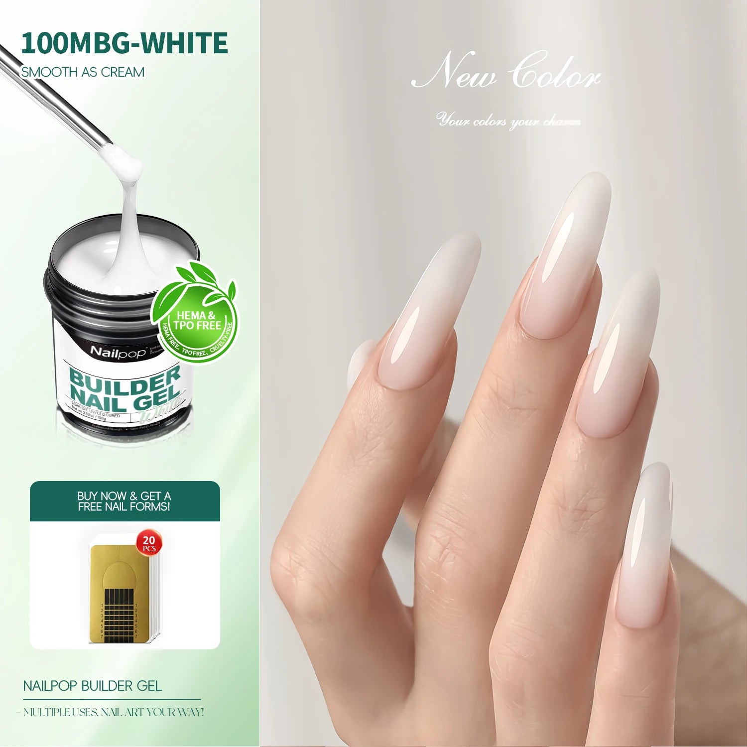 Nailpop Gel Dur Lisse et Laitonné 30/100g Gel UV pour Ongles, Extension Rapide, Longue Tenue, Gel de Construction, Manucure Nail Art