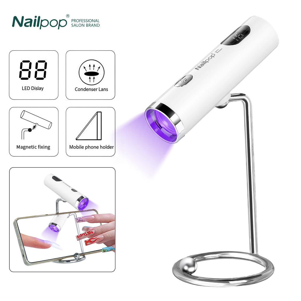 Lampe UV Nailpop avec support, mini lampe de séchage portable rechargeable pour vernis semi-permanent et gel. Séchage rapide.