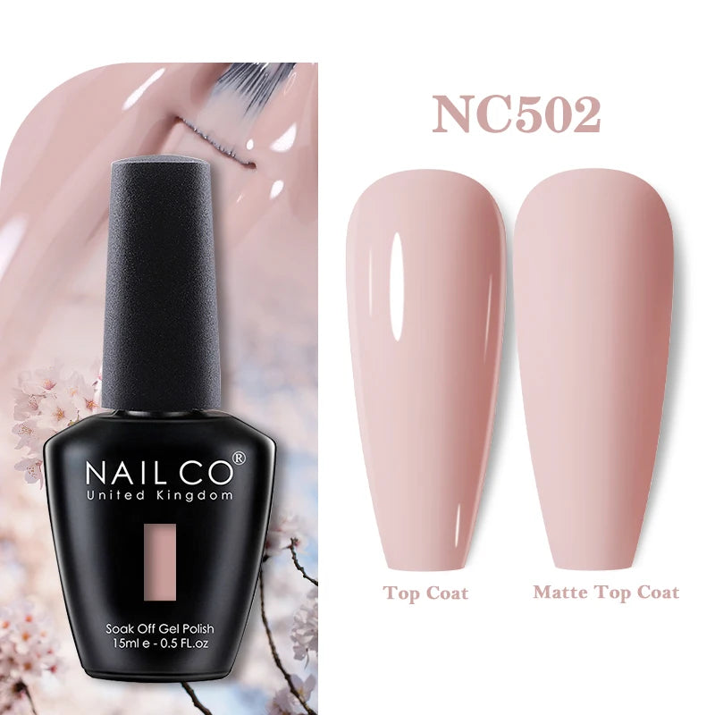 Vernis à ongles gel NAILCO 283 couleurs, base et top coat, semi-permanent, UV, pour nail art et manucure hybride.