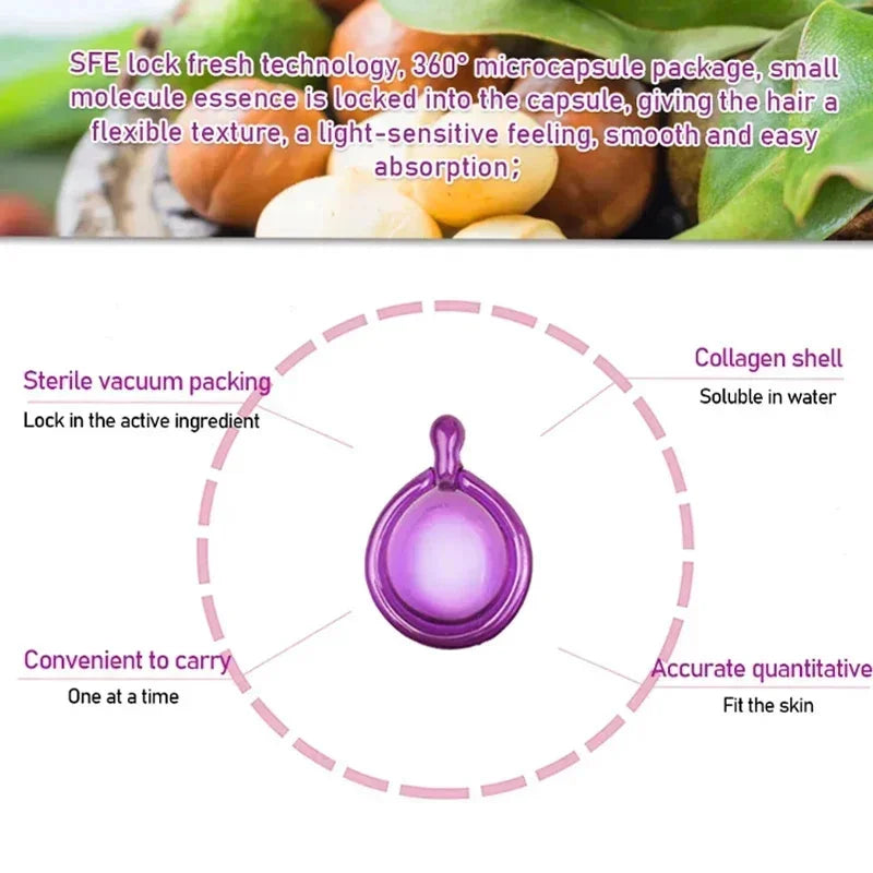Capsules de vitamines pour cheveux, huile de kératine, soin capillaire rapide pour des cheveux doux, lisses et brillants. Nourrit et répare les cheveux abîmés et fourchus.