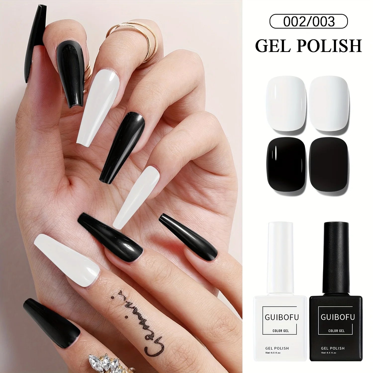 2pcs 15ml Black and White Gel Polish Set Classic Black and Pure White Shades Short armor Long armor Same color as the bottle