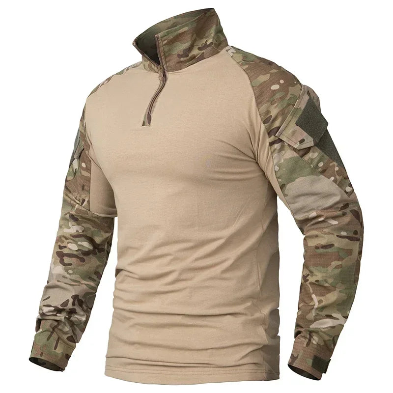 Tactical Airsoft Army Combat Shirt - Breathable CP Camo Zipper Tee