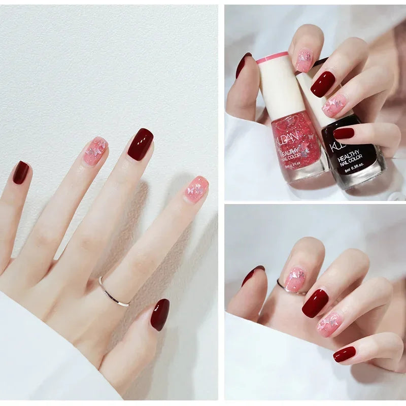 Vernis à ongles sans lampe UV, blanc à fines paillettes, sans cuisson, sans décollement, base huileuse transparente et brillante, couleur nude
