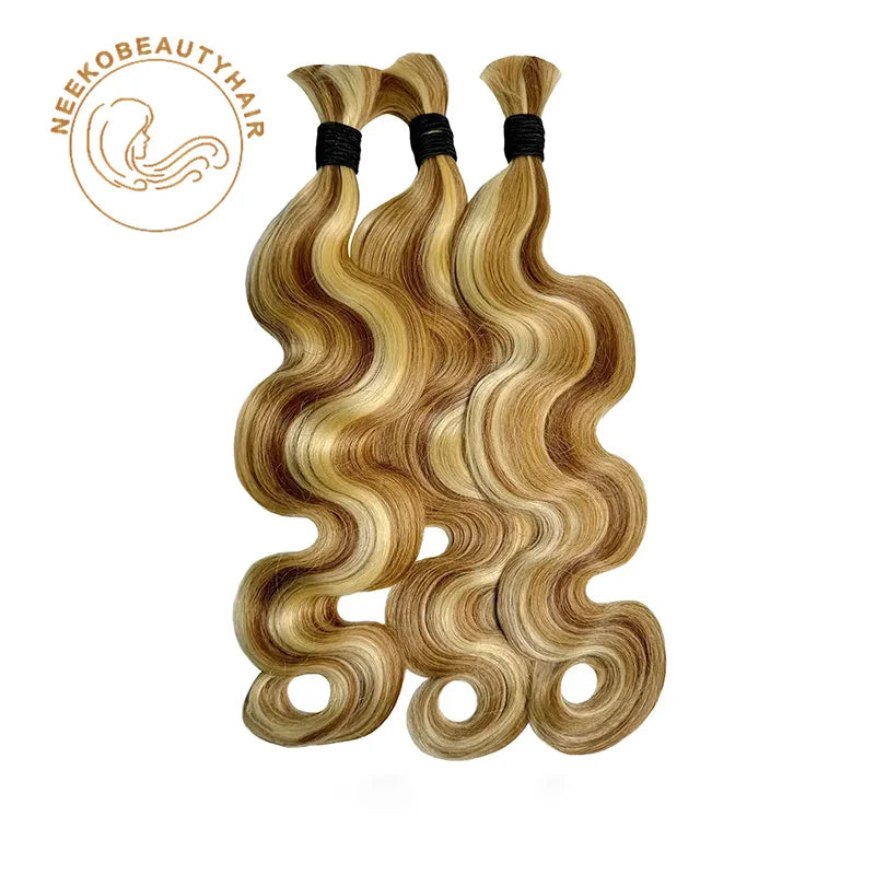 Honey Blonde Highlight Bulk Human Hair 1 Bundles/Pack 100g 18 Inch Body Wave Knotless BOHO Braids Human Hair Braiding Hair