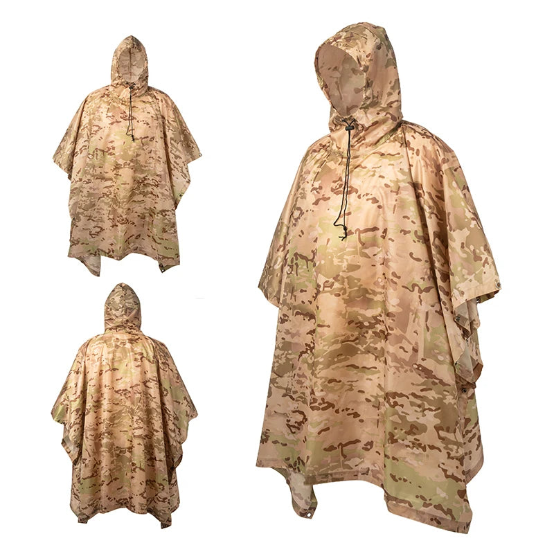 Military Tactical Rain Poncho - Waterproof Multi-Use Shelter & Raincoat