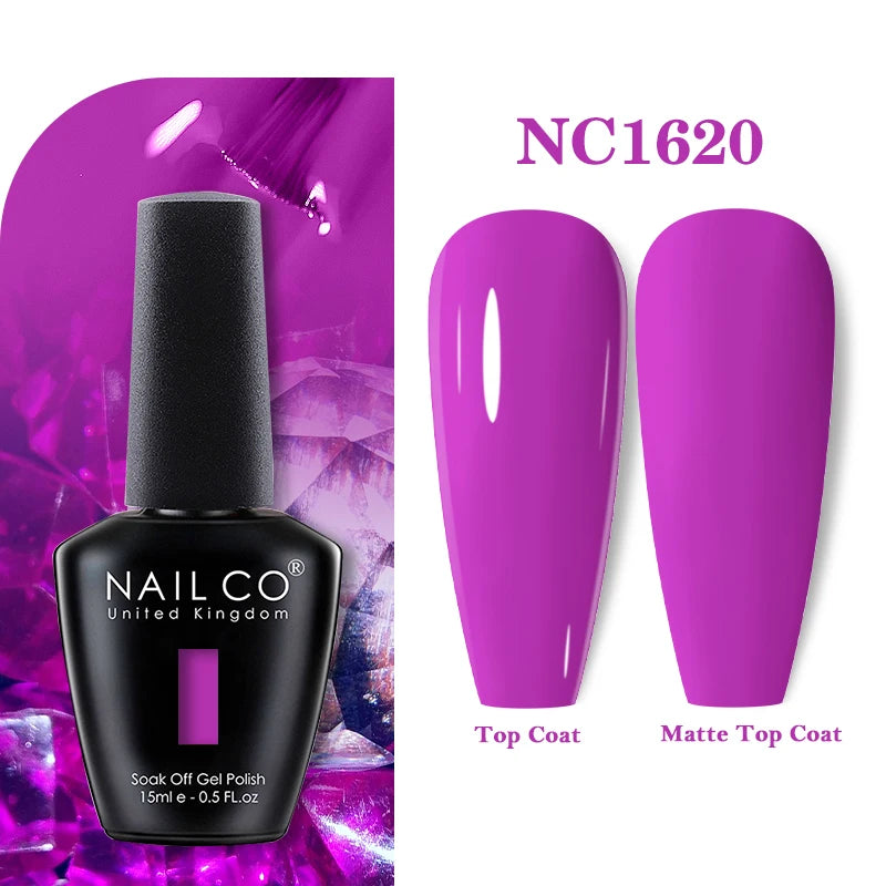 Vernis à ongles gel NAILCO 283 couleurs, base et top coat, semi-permanent, UV, pour nail art et manucure hybride.