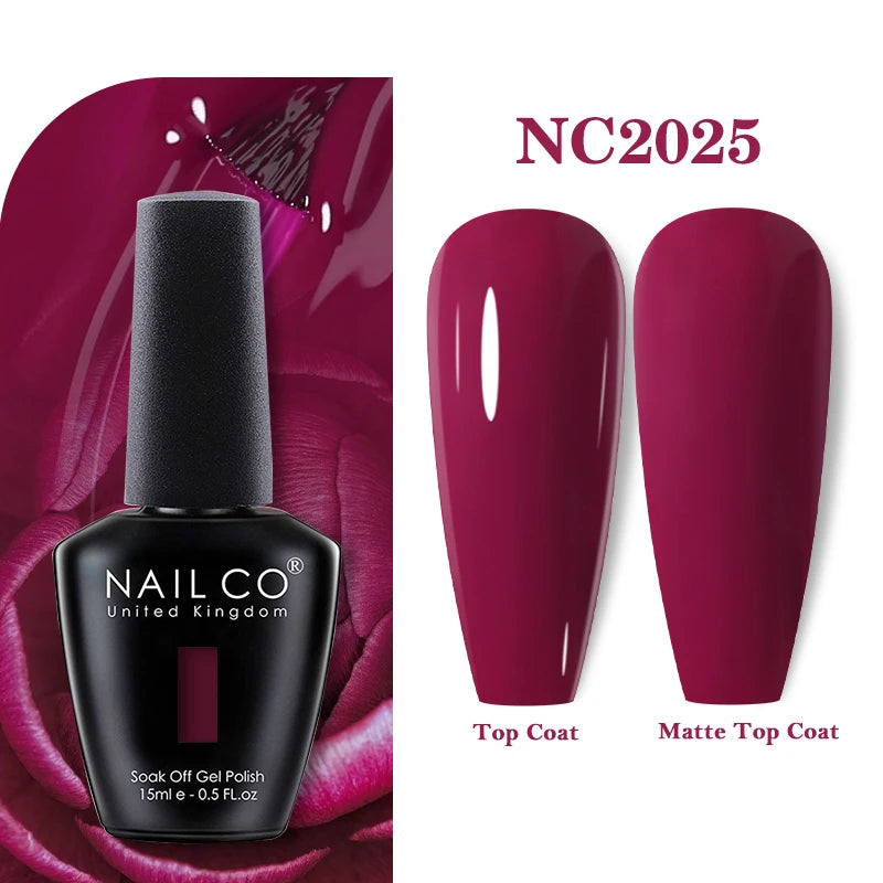Vernis à ongles gel NAILCO 283 couleurs, base et top coat, semi-permanent, UV, pour nail art et manucure hybride.