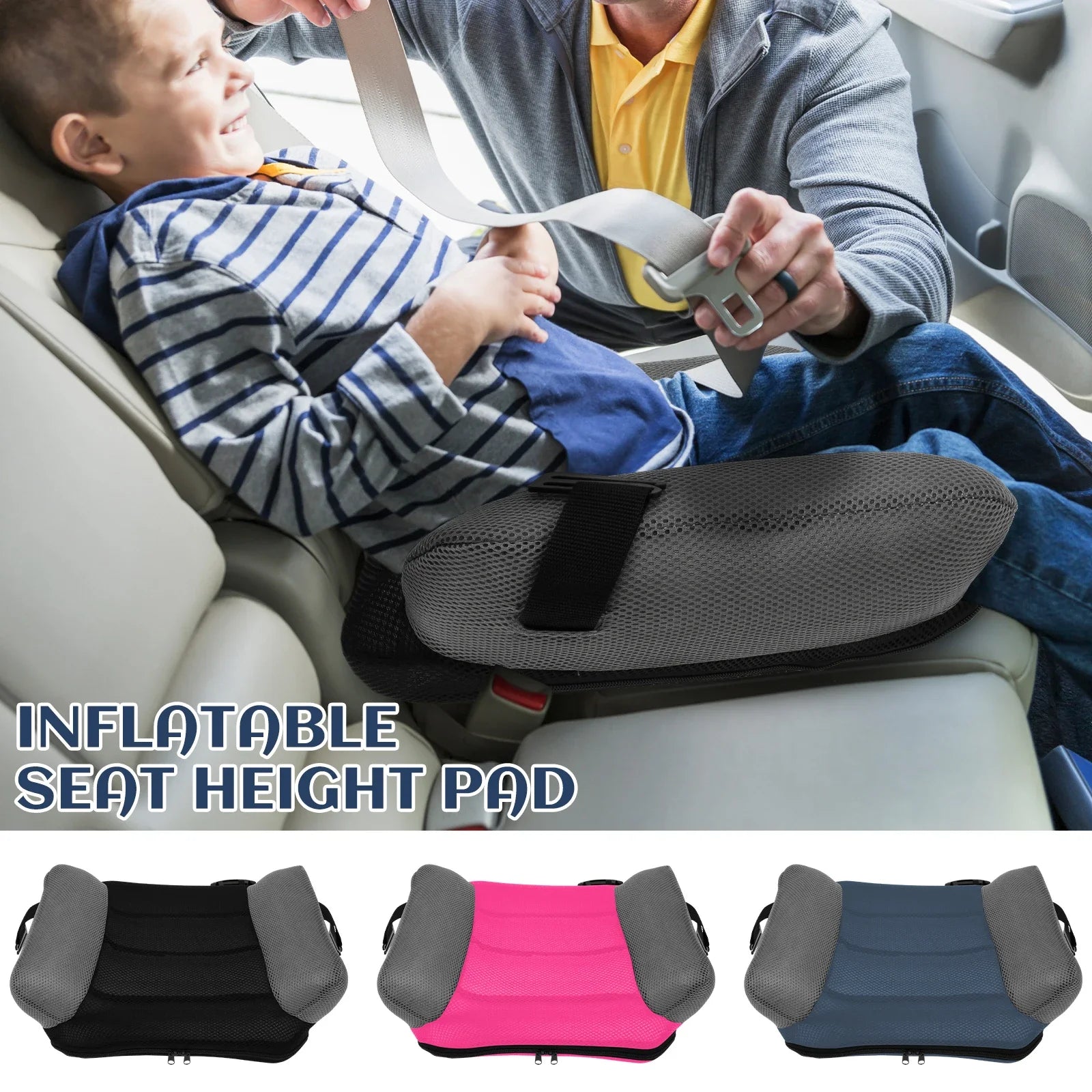 Kids Booster Seat Portable PVC Comfort Child Car Cushion Inflatable Travel Backless Space Saving Easy Fold With Bag