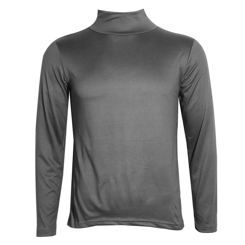 Men's High Neck T-Shirt - Fashion Solid Slim-Fit Long Sleeve Basic Tee