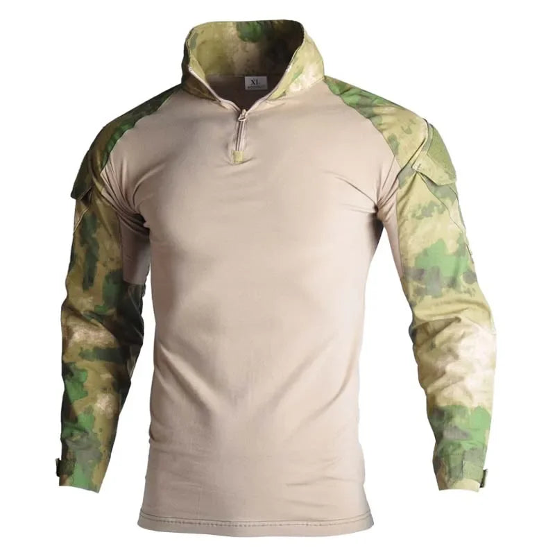 Tactical Airsoft Army Combat Shirt - Breathable CP Camo Zipper Tee
