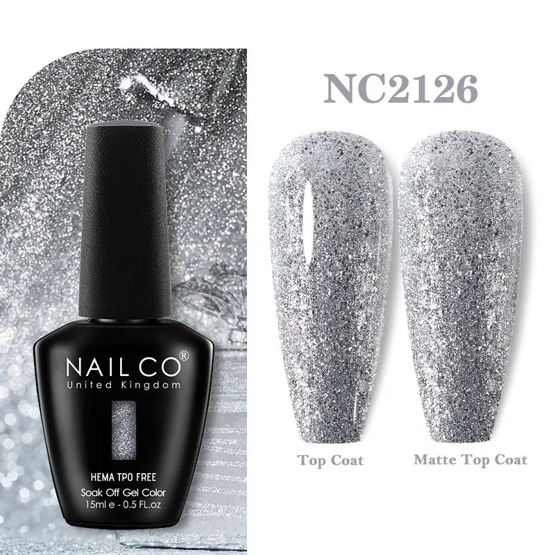 Vernis à ongles gel NAILCO 283 couleurs, base et top coat, semi-permanent, UV, pour nail art et manucure hybride.
