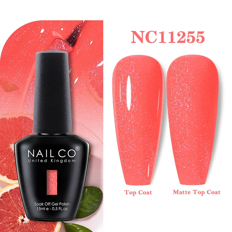 Vernis à ongles gel NAILCO 283 couleurs, base et top coat, semi-permanent, UV, pour nail art et manucure hybride.