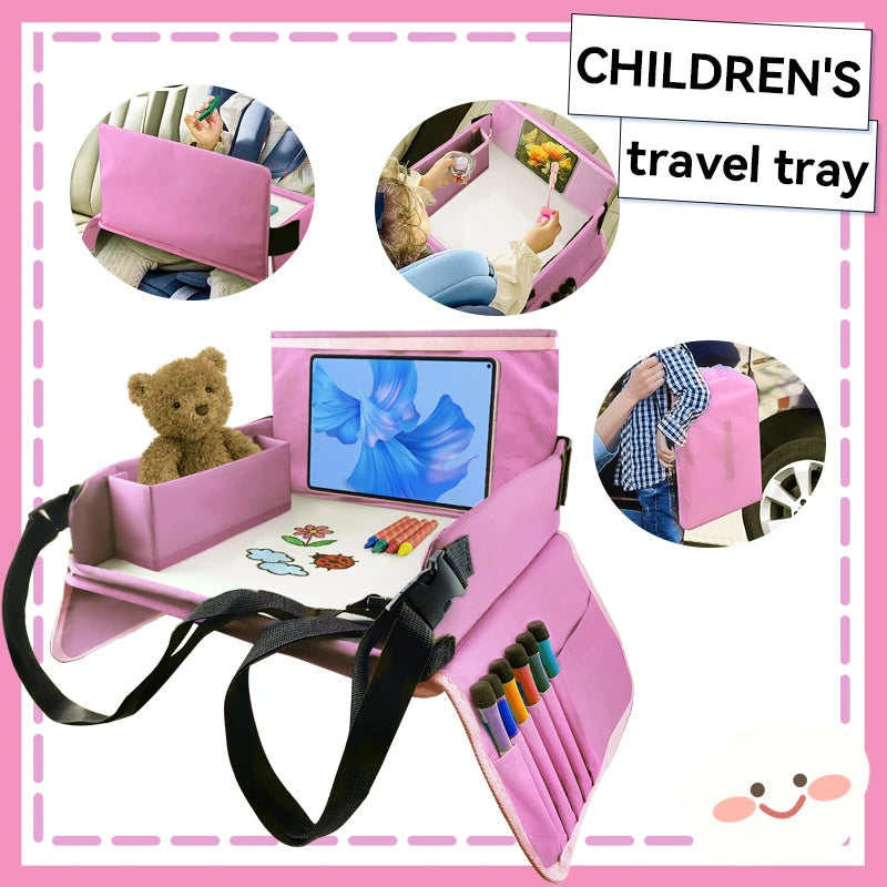 Kids Travel Seat Tray for Car Children's Toy Storage Table Drawing Board Safety Tray Dining Beverage Rack Road Trip Activities