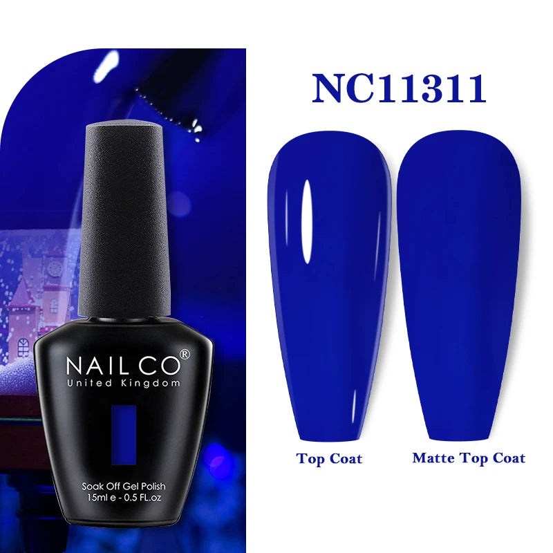 Vernis à ongles gel NAILCO 283 couleurs, base et top coat, semi-permanent, UV, pour nail art et manucure hybride.