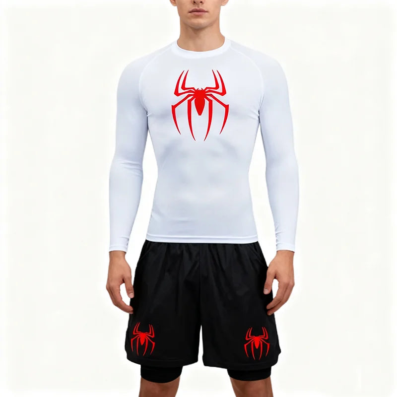 Spring and Autumn Men's Sports Set Quick drying Training Clothes Spider Printed Fitness Top Performance Shorts Gym Casual Sports