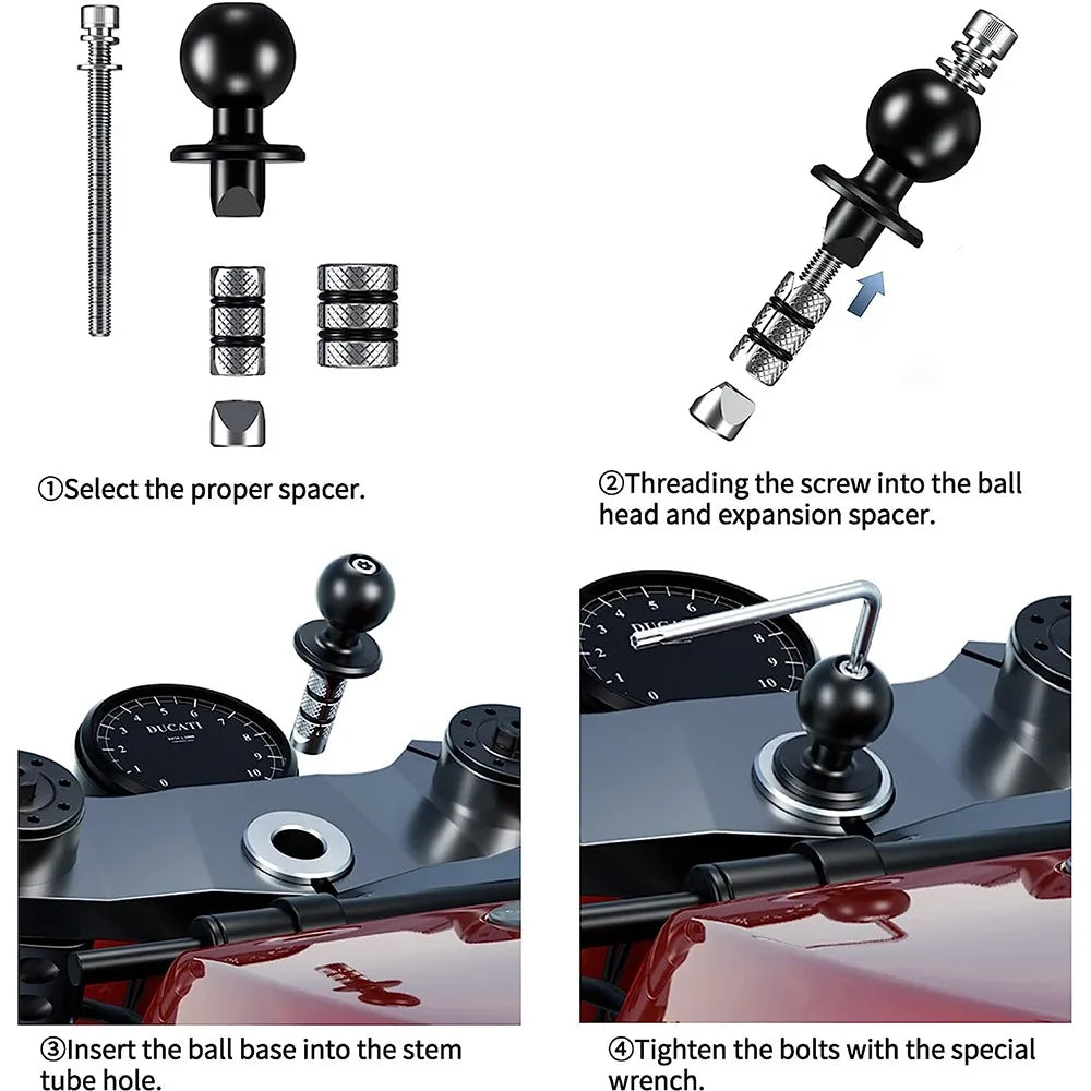 Étui de support de téléphone étanche pour potence de moto, fixation sur rotule de 2,5 cm (1 pouce), antivol, avec base en aluminium pour fourches de 11,9 à 17,3 cm (4,7 à 6,8 pouces).