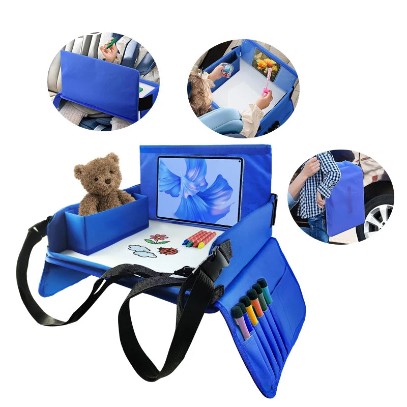 Plateau de voyage pour enfant en voiture, table de rangement pour jouets, tableau à dessin, plateau de sécurité, porte-boissons, activités pour les voyages en voiture