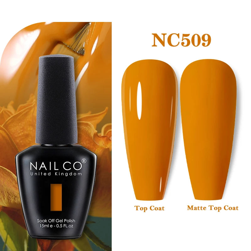 Vernis à ongles gel NAILCO 283 couleurs, base et top coat, semi-permanent, UV, pour nail art et manucure hybride.