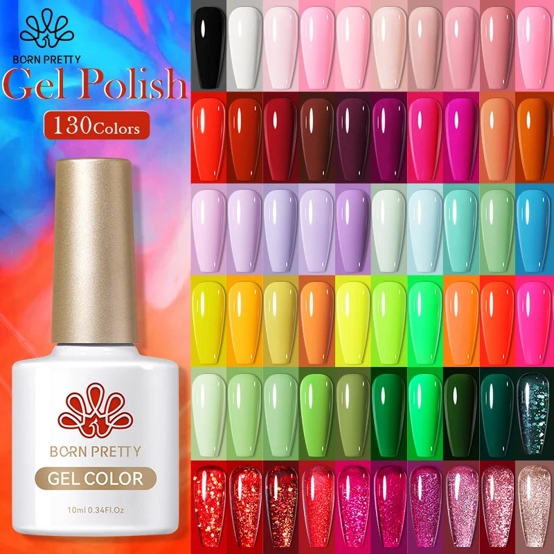 Vernis à ongles gel BORN PRETTY 10 ml, 130 couleurs, semi-permanent, semi-dissolvable, UV, base et top coat.