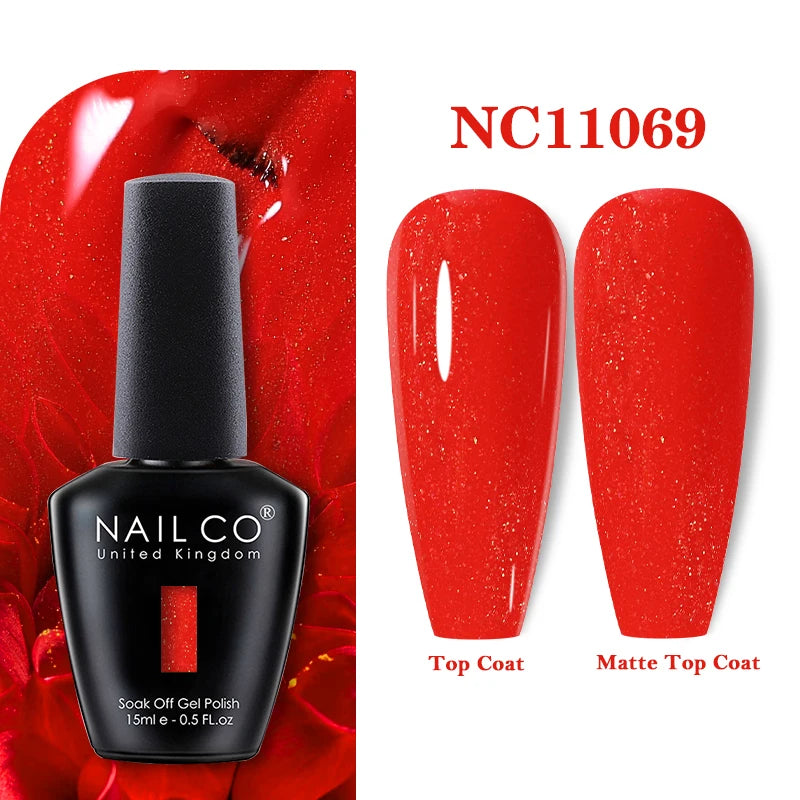 Vernis à ongles gel NAILCO 283 couleurs, base et top coat, semi-permanent, UV, pour nail art et manucure hybride.