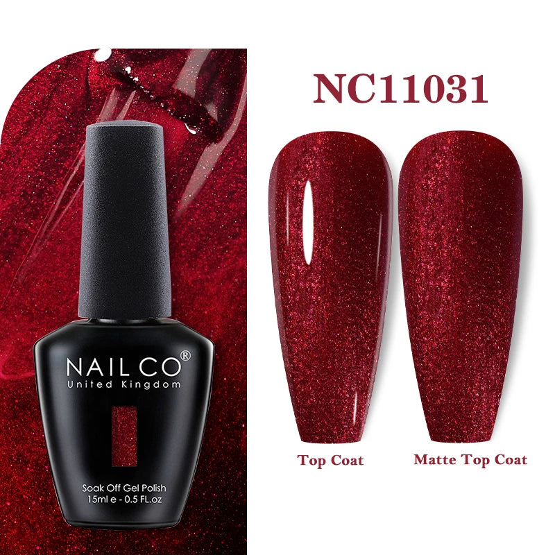 Vernis à ongles gel NAILCO 283 couleurs, base et top coat, semi-permanent, UV, pour nail art et manucure hybride.