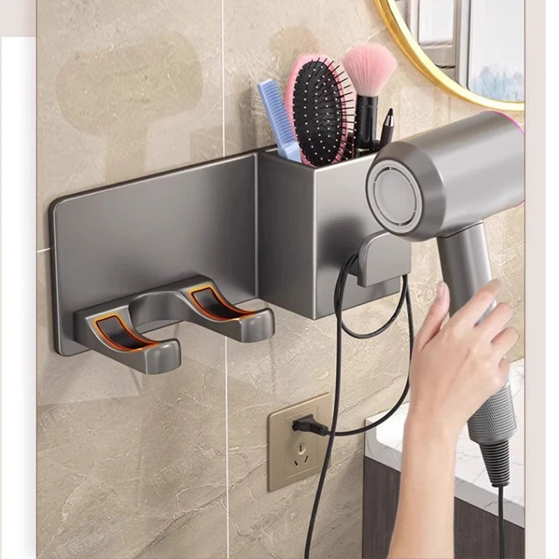 Support pour sèche-cheveux de salle de bain - Étagère de rangement à suspendre à la porte, porte-serviettes et accessoires de salle de bain