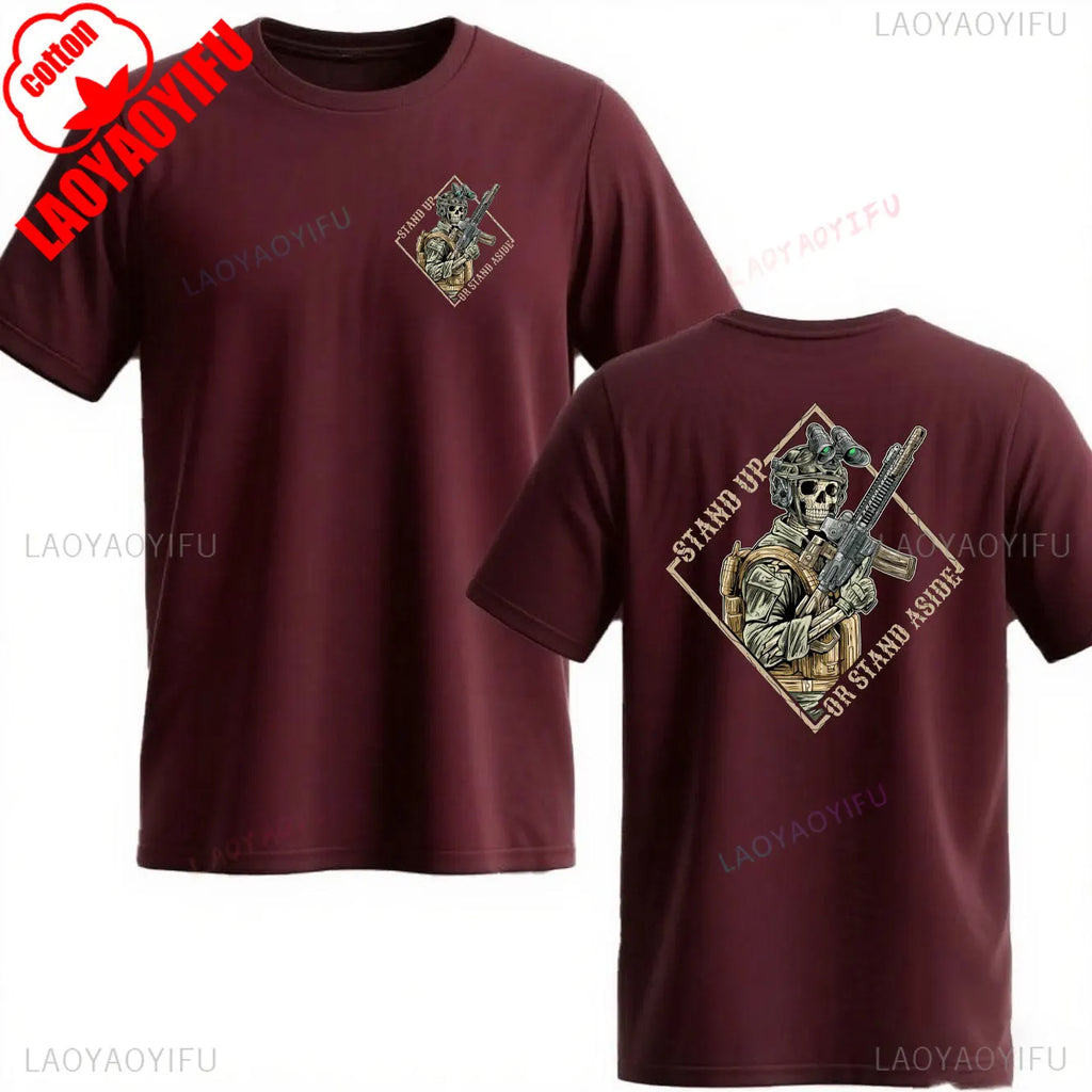 Stand Up or Stand Aside Military T-Shirt - Warrior Skeleton Graphic Tee