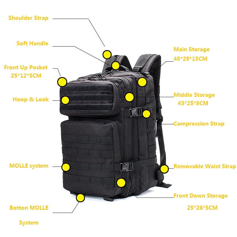 40L Waterproof Tactical Backpack with MOLLE System