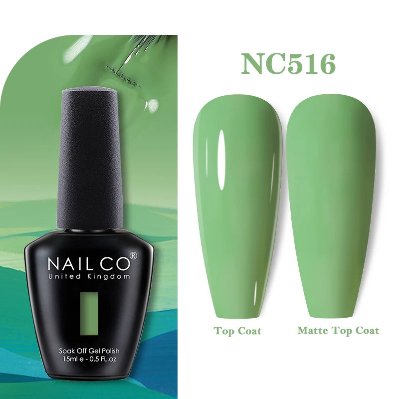 Vernis à ongles gel NAILCO 283 couleurs, base et top coat, semi-permanent, UV, pour nail art et manucure hybride.