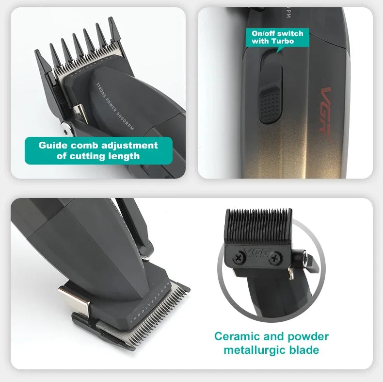 Tondeuse à cheveux professionnelle VGR, machine de coupe de cheveux sans fil, avec affichage numérique, pour hommes V-003