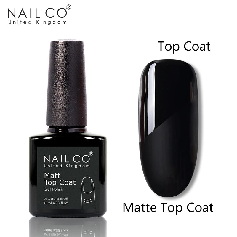 Vernis à ongles gel NAILCO 283 couleurs, base et top coat, semi-permanent, UV, pour nail art et manucure hybride.