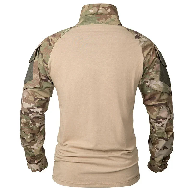 Tactical Airsoft Army Combat Shirt - Breathable CP Camo Zipper Tee