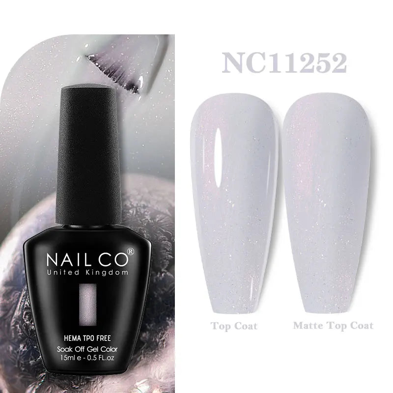Vernis à ongles gel NAILCO 283 couleurs, base et top coat, semi-permanent, UV, pour nail art et manucure hybride.