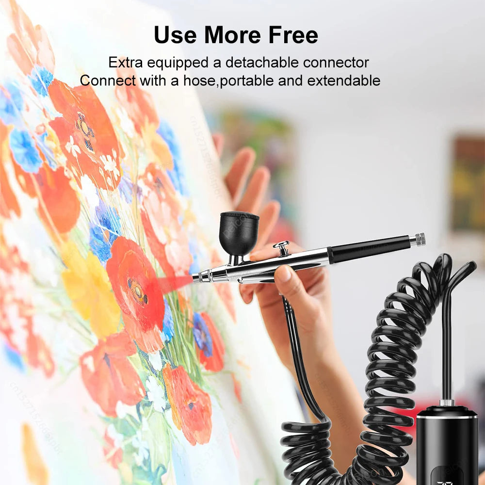Aérographe portable avec compresseur pour la peinture et le nail art, idéal pour la décoration de gâteaux, le maquillage, les manucures et autres travaux de beauté. Pistolet à peinture portable pour vernis et ongles.