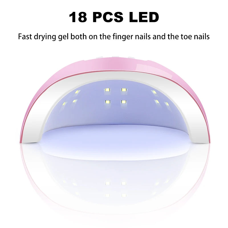 Kit de vernis à ongles semi-permanent avec lampe UV/LED et outils de manucure.
