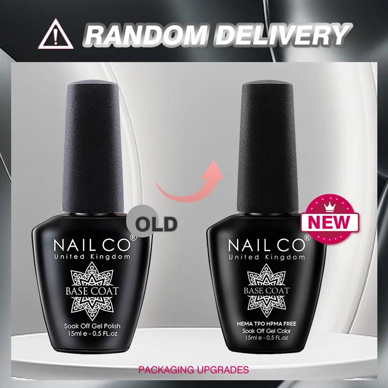 Vernis à ongles gel NAILCO 283 couleurs, base et top coat, semi-permanent, UV, pour nail art et manucure hybride.