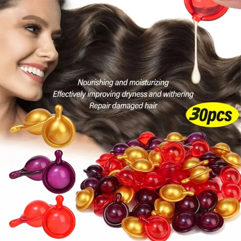 Capsules de vitamines pour cheveux, huile de kératine, soin capillaire rapide pour des cheveux doux, lisses et brillants. Nourrit et répare les cheveux abîmés et fourchus.