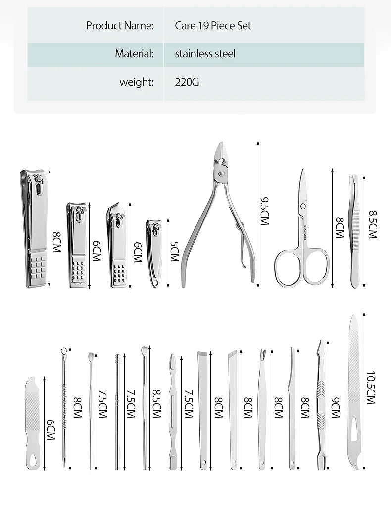 Kit complet de manucure et pédicure professionnel 19 pièces - Soin des ongles