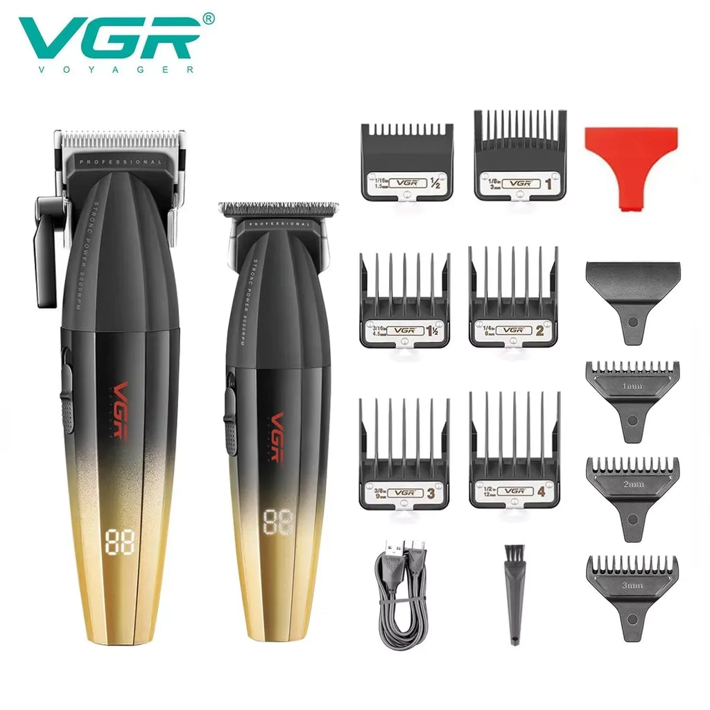 Tondeuse à cheveux professionnelle VGR, machine de coupe de cheveux sans fil, avec affichage numérique, pour hommes V-003