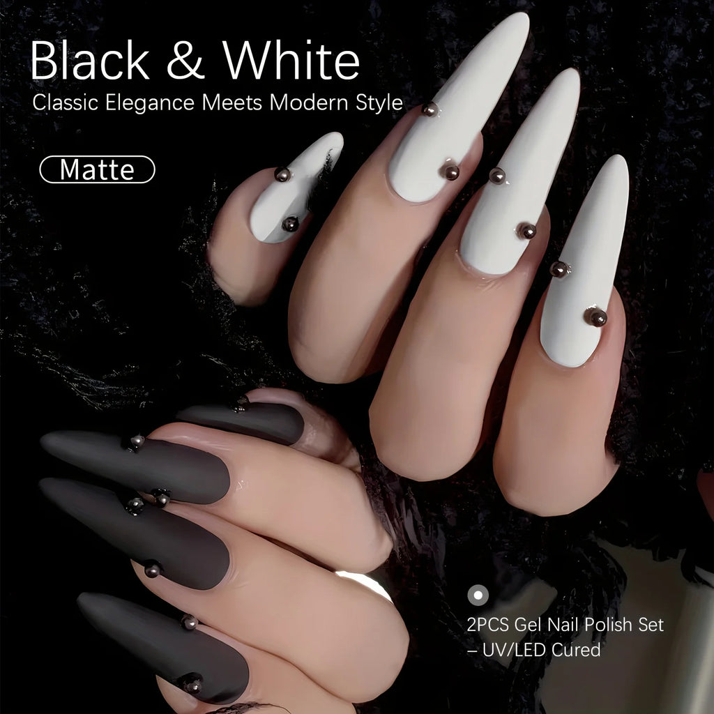 2pcs 15ml Black and White Gel Polish Set Classic Black and Pure White Shades Short armor Long armor Same color as the bottle