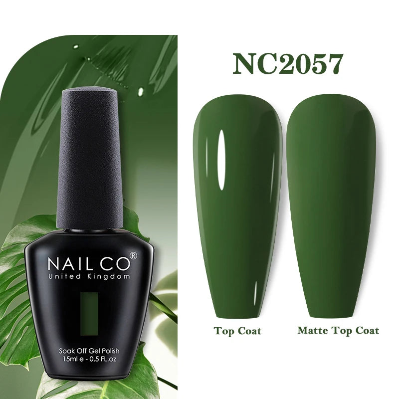 Vernis à ongles gel NAILCO 283 couleurs, base et top coat, semi-permanent, UV, pour nail art et manucure hybride.