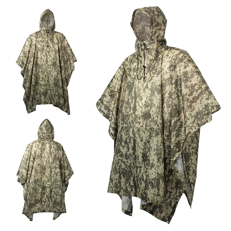 Military Tactical Rain Poncho - Waterproof Multi-Use Shelter & Raincoat