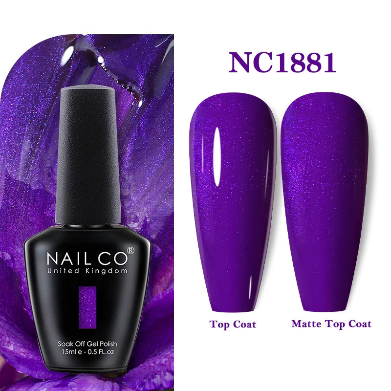 Vernis à ongles gel NAILCO 283 couleurs, base et top coat, semi-permanent, UV, pour nail art et manucure hybride.