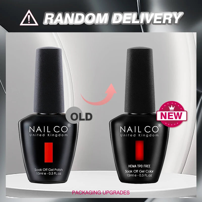 Vernis à ongles gel NAILCO 283 couleurs, base et top coat, semi-permanent, UV, pour nail art et manucure hybride.