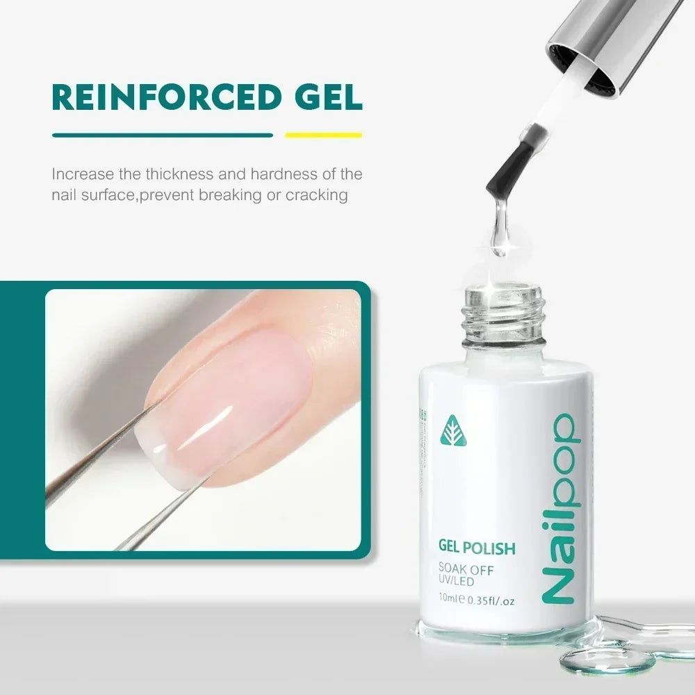 NAILPOP Vernis de finition sans résidu, base, primer, vernis gel UV, rehausseur de design, gel de renforcement, gel semi-permanent, outil de nail art UV/LED
